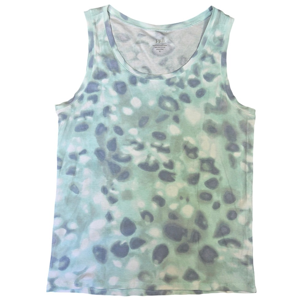 J. Jill Womens XL Printed Pima Tank Top Mint Green Lavender Leopard Cotton